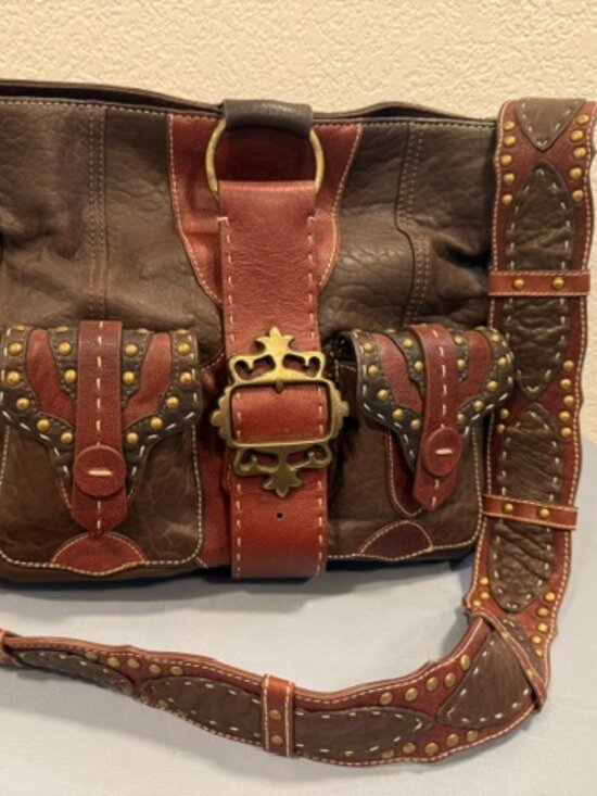 Betsey Johnson Handbags - Rare Vintage Betsey Johnson Giddy Up Leather Studded Western Hobo Bag